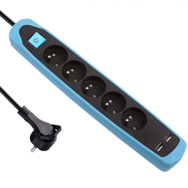 ⇒ Base multiple silicona 5t+2usb cable 2m azul ▷ Precio. ▷ Comprar con los  Mejores Precios. Ofertas online