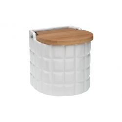 Salero ceramica tapa bambu semicircular grabado blanco cuadrados