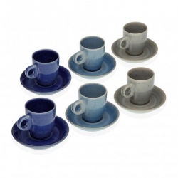 Juego 6 tazas cafe con plato 3 colores