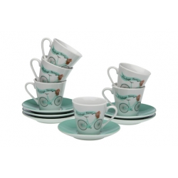 Taza cafe porcelona con plato set 6 ud ciclo verde